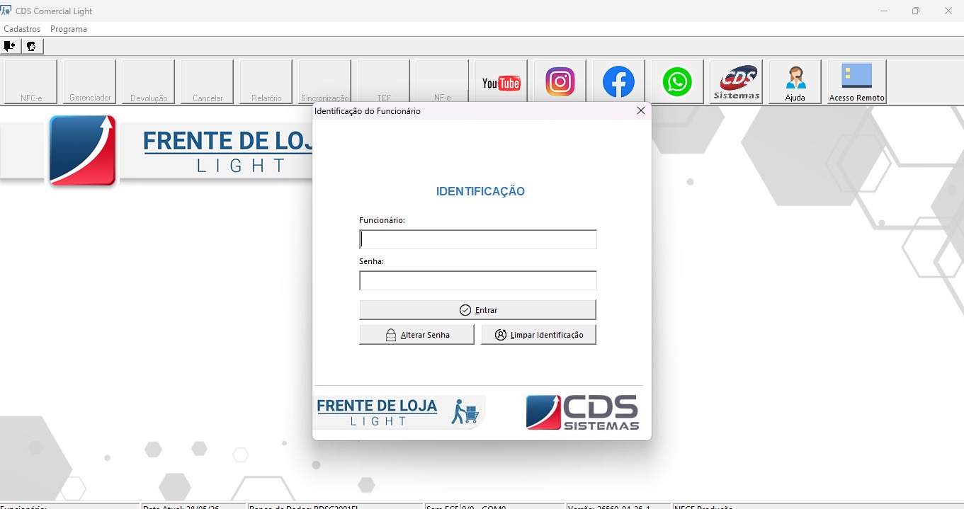 Tela de login do CDS Light